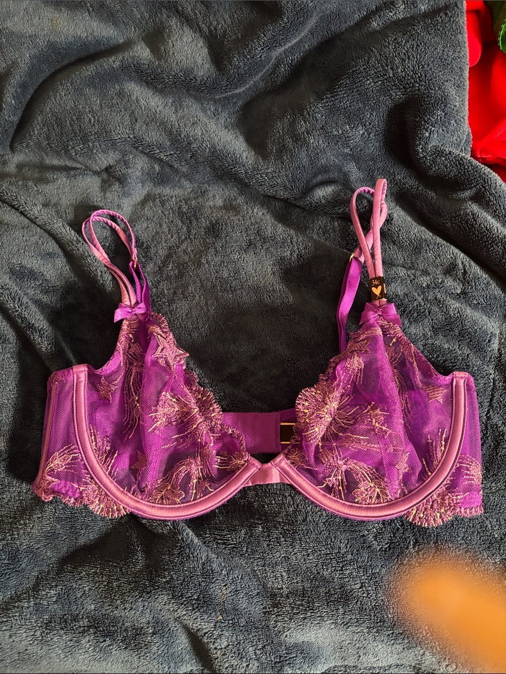Victoria's Secret Purple Lace Underwire Bra with Gold Accents